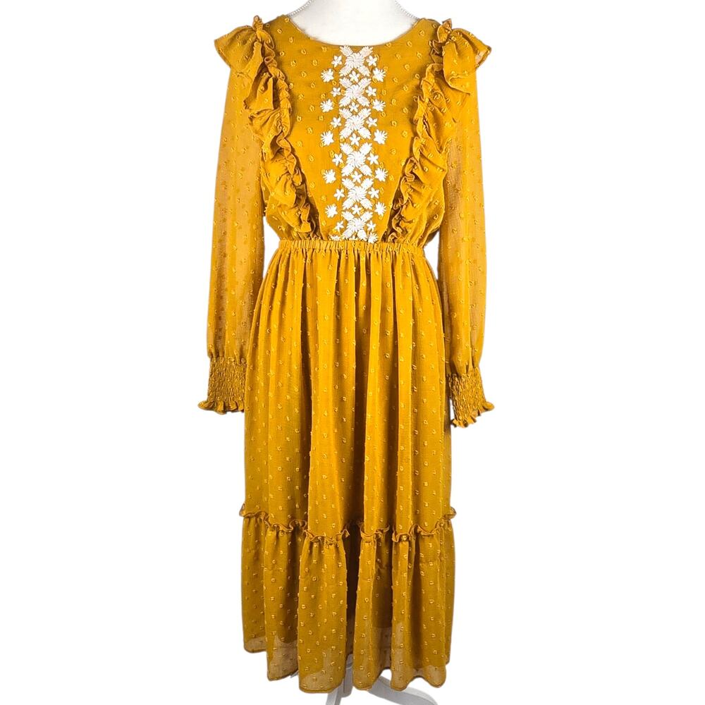 In Loom Womens Small Renaissance Dress Ruffle Embroidered Floral Prairie Cottage